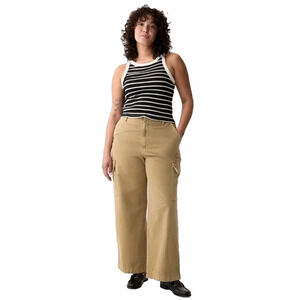 Gap Womens 16 Petite Pants LOOSE KHAKI CARGO Utility 100% Cotton Wide‎ Leg